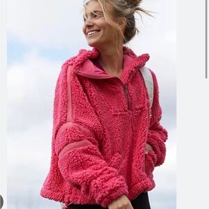 Free People Nantucket Fleece “Neon Coral” Hot Pink Sz M